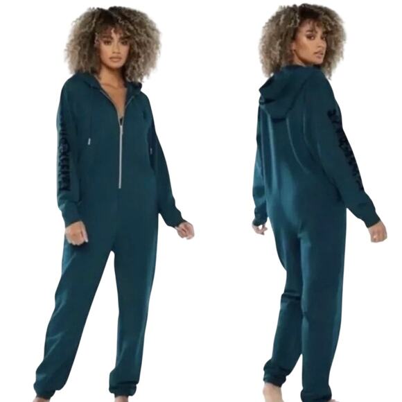 Savage X Fenty Pants - Savage X Fenty Sz S Forever Showgirl Hooded Jumpsuit in Green Light Flaw